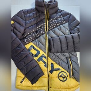 Superdry puffer jacket mens xs yellow/blk